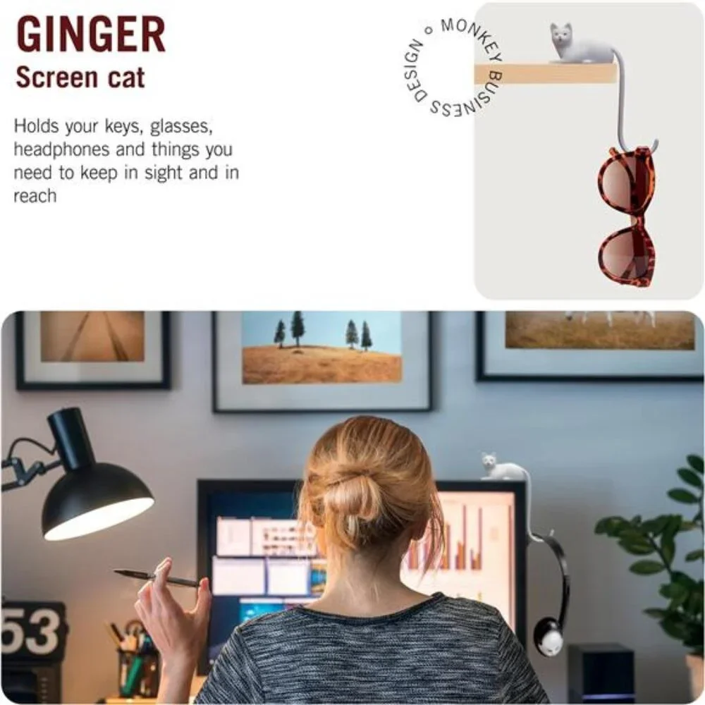 Monkey Business Ginger The Cat Tail Hook for Computer Screen, Tight Spaces